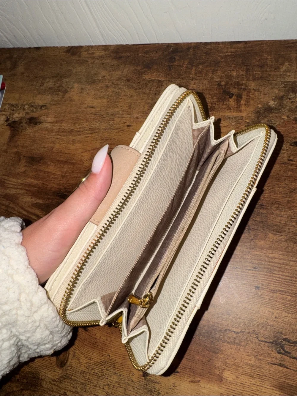 Cream and Tan Turn-Lock Wallet
